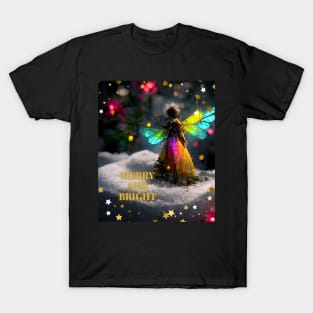 Colorful Christmas Fairy on A Winter Snowy Night T-Shirt